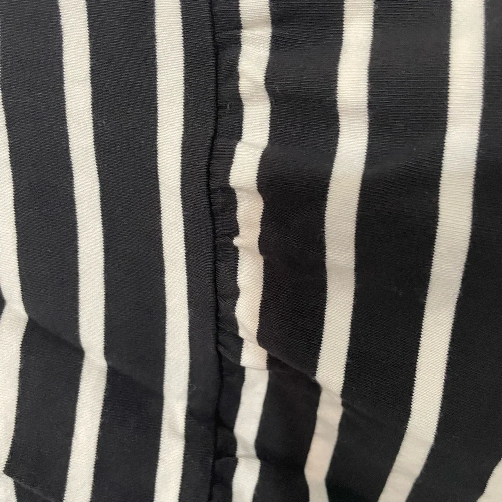 J. Crew Short ruffle Sleeve black white striped Pullover Mariner Cloth Blouse